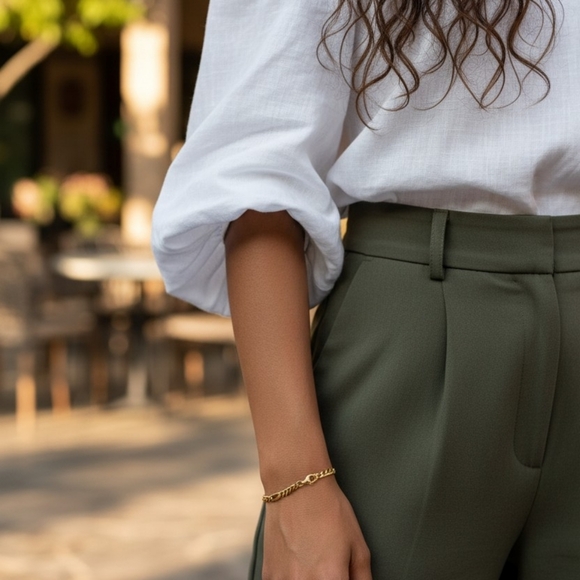 14KGP Stamp Yellow Gold Plated Classic Figaro Style 7.5" Chain Bracelet Vintage - Picture 14 of 16